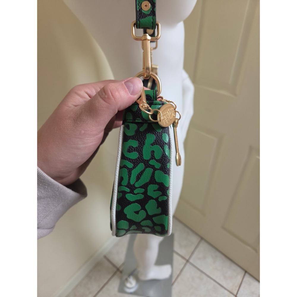 Von Dutch Green Leopard Print Baguette Shoulder Bag Y2K Streetwear Logo Purse - Picture 7 of 9